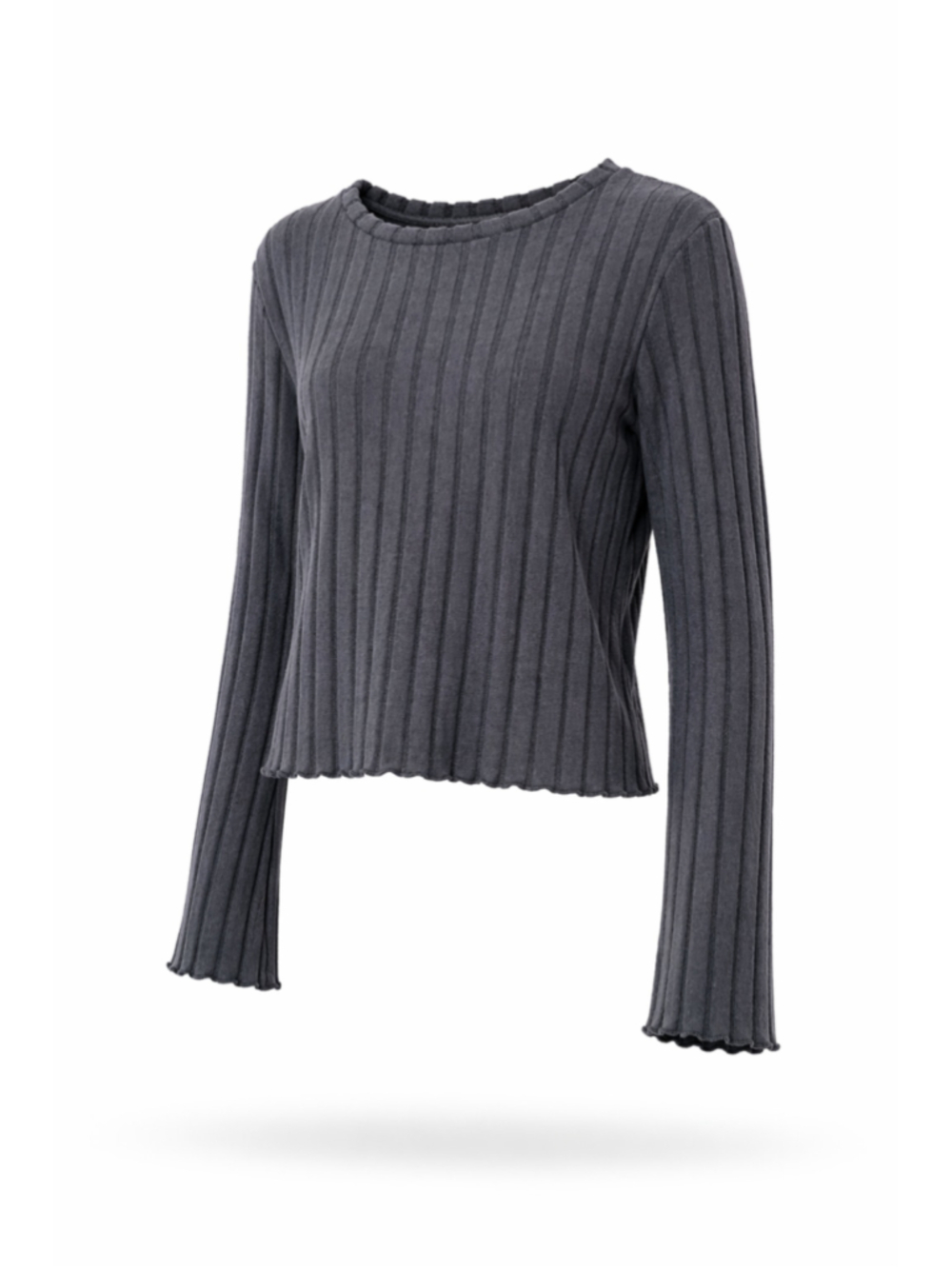 SHEIN Women's Large Soft Gray Ribbed Long Sleeve Crop Top NWT